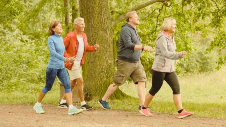 Gruppo di persone camminano nel bosco